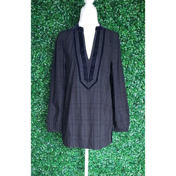 37. NWOT J. Crew Velvet-trimmed V-neck tunic in Black Watch tartan - Picture 4 of 7